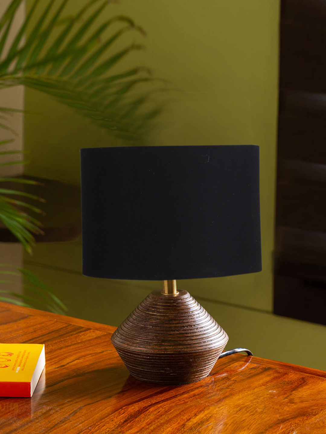 Ambika Home Wood Table Lamp with Black cotton Shade | Decorative Bedside Lamp for Bedroom, Living Room, Dining Room, Study Room, Office, Hotel, Café & Restaurant | Modern Home Décor | E27 Holder