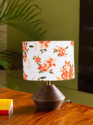Ambika Home Wood Table Lamp with Multicolor cotton  Shade | Decorative Bedside Lamp for Bedroom, Living Room, Dining Room, Study Room, Office, Hotel, Café & Restaurant | Modern Home Décor | E27 Holder