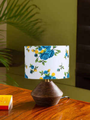 Ambika Home Wood Table Lamp with Multicolor cotton  Shade | Decorative Bedside Lamp for Bedroom, Living Room, Dining Room, Study Room, Office, Hotel, Café & Restaurant | Modern Home Décor | E27 Holder