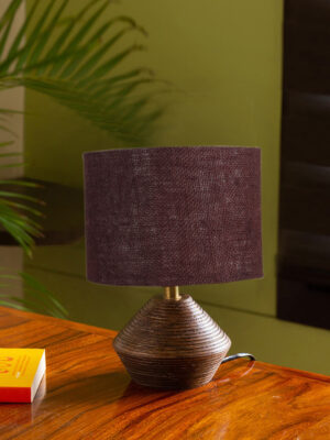 Ambika Home Wood Table Lamp with Brown Jute Shade | Decorative Bedside Lamp for Bedroom, Living Room, Dining Room, Study Room, Office, Hotel, Café & Restaurant | Modern Home Décor | E27 Holder