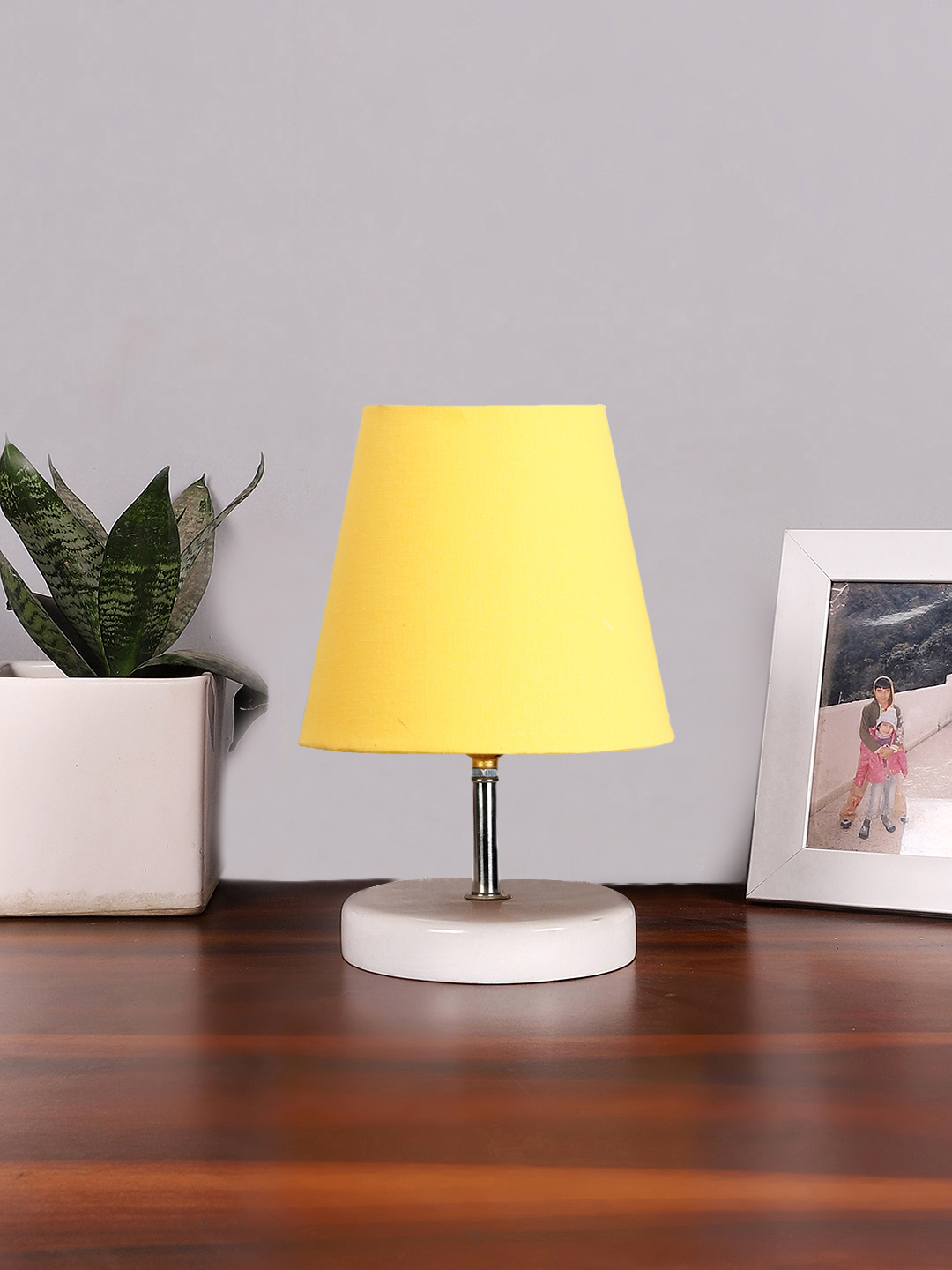 Ambika Home Yellow Cotton Shade Wooden Table Lamp | Modern Bedside Lamp for Bedroom, Living Room, Hotel, Café & Home Décor