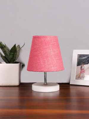 Ambika Home Pink Jute Shade Wooden Table Lamp | Modern Bedside Lamp for Bedroom, Living Room, Hotel, Café & Home Décor