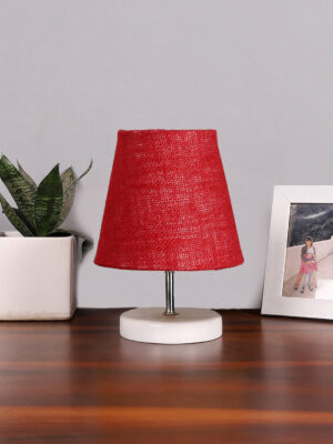 Ambika Home Maroon Jute Shade Wooden Table Lamp | Modern Bedside Lamp for Bedroom, Living Room, Hotel, Café & Home Décor
