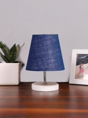 Ambika Home Blue Jute Shade Wooden Table Lamp | Modern Bedside Lamp for Bedroom, Living Room, Hotel, Café & Home Décor