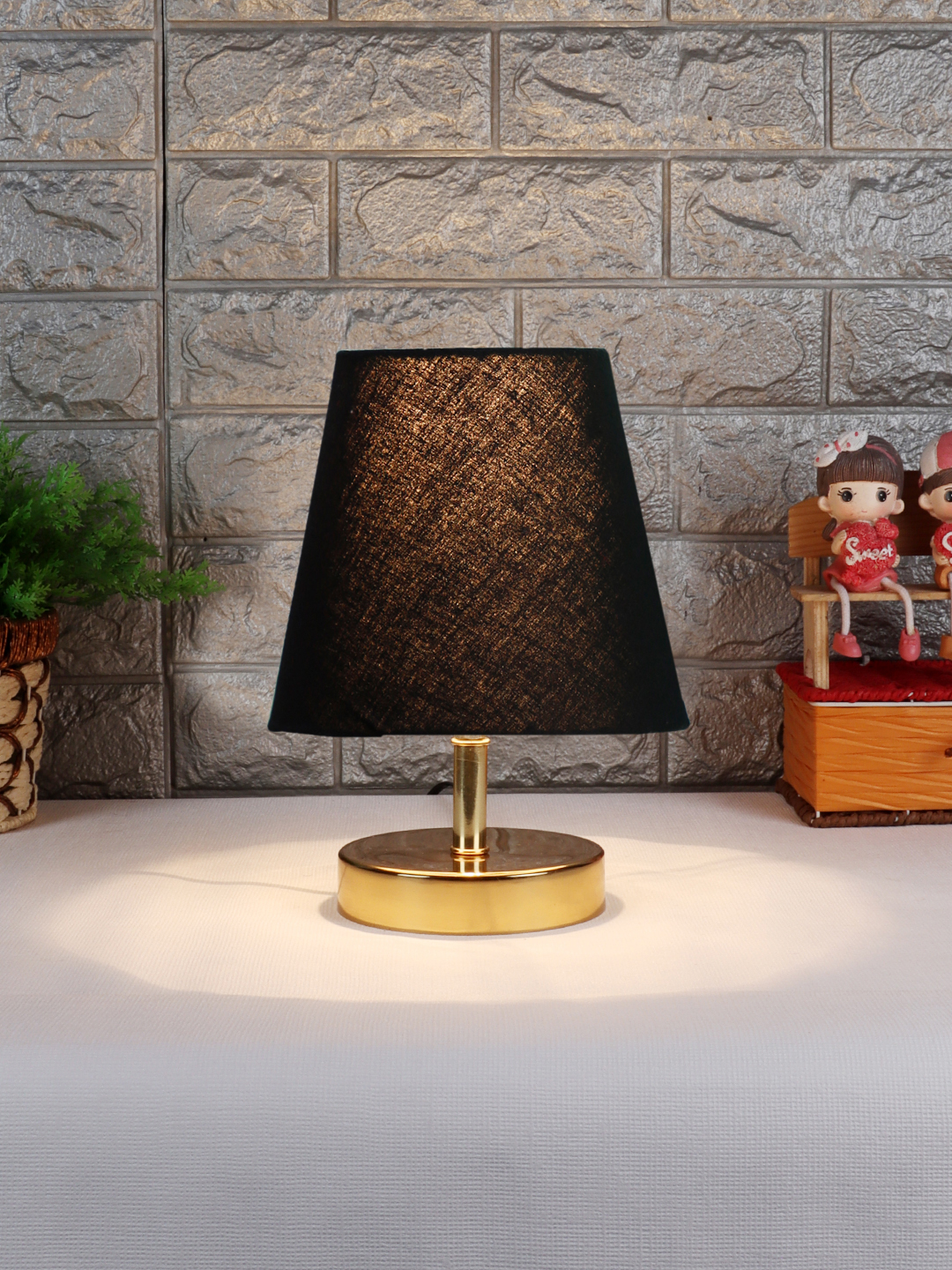 Ambika Home Black Cotton Shade Wooden Table Lamp | Modern Bedside Lamp for Bedroom, Living Room, Hotel, Café & Home Décor - Image 2