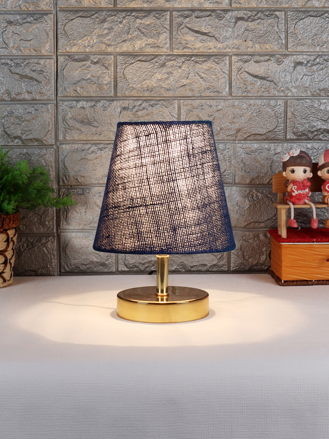 Ambika Home Blue Jute Shade Wooden Table Lamp | Modern Bedside Lamp for Bedroom, Living Room, Hotel, Café & Home Décor - Image 2