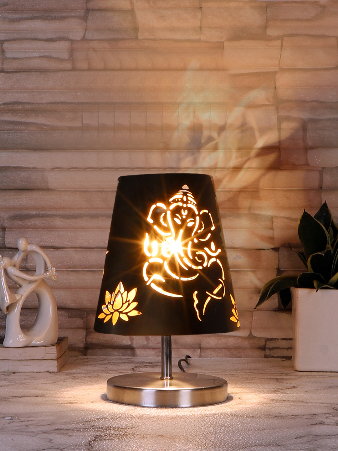 Ambika Home Black Metal Shade Wooden Table Lamp | Modern Bedside Lamp for Bedroom, Living Room, Hotel, Café & Home Décor