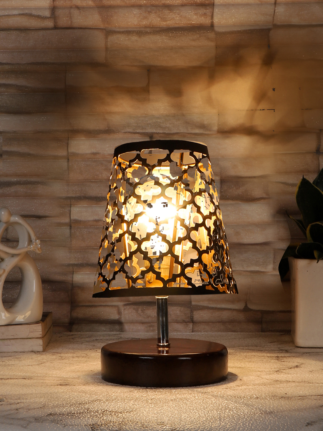 Ambika Home Black Metal Shade Wooden Table Lamp | Modern Bedside Lamp for Bedroom, Living Room, Hotel, Café & Home Décor - Image 2