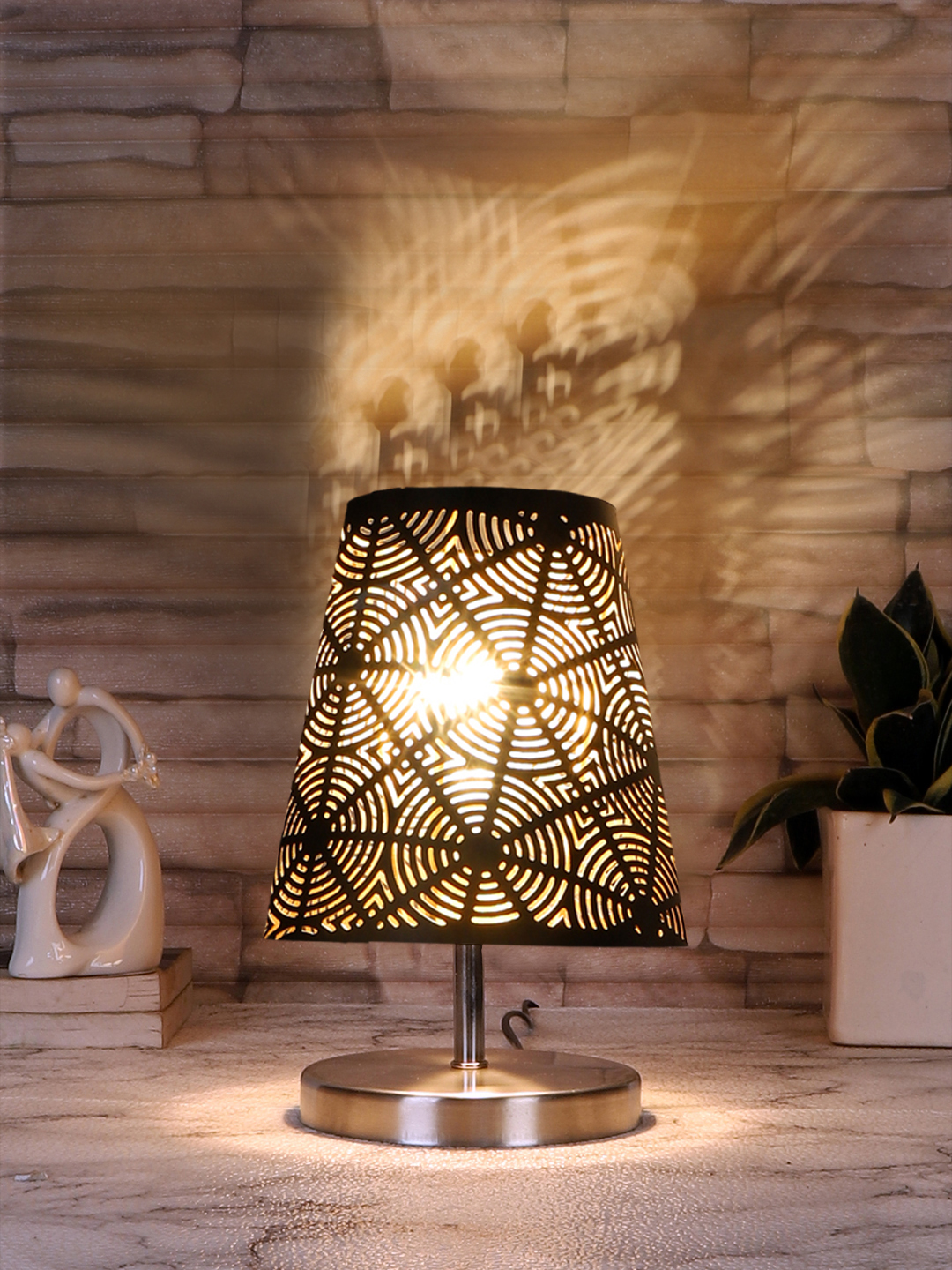 Ambika Home Black Metal Shade Wooden Table Lamp | Modern Bedside Lamp for Bedroom, Living Room, Hotel, Café & Home Décor - Image 2
