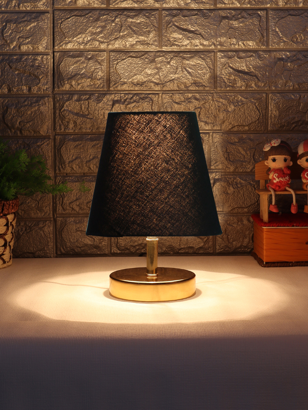 Ambika Home Black Cotton Shade Wooden Table Lamp | Modern Bedside Lamp for Bedroom, Living Room, Hotel, Café & Home Décor - Image 3