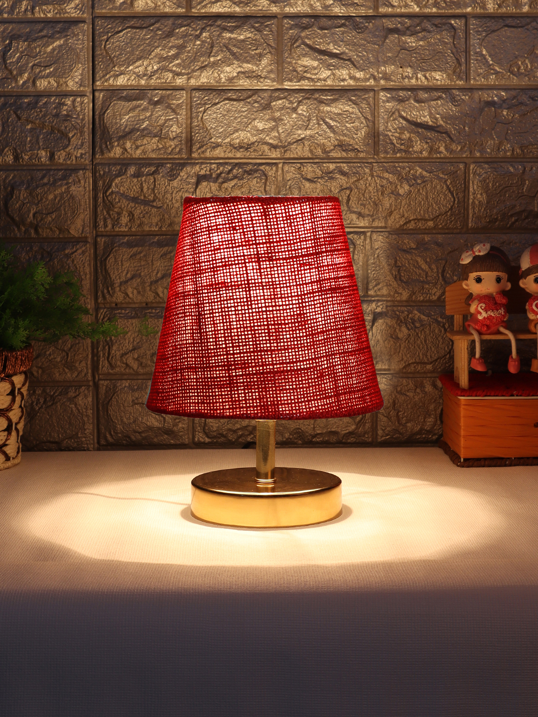 Ambika Home Maroon Jute Shade Wooden Table Lamp | Modern Bedside Lamp for Bedroom, Living Room, Hotel, Café & Home Décor - Image 3