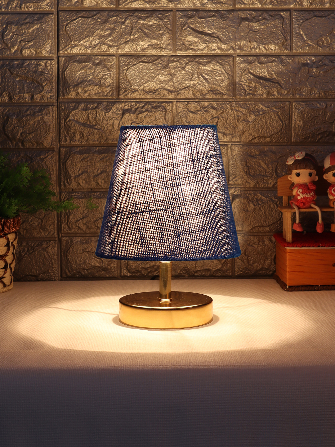 Ambika Home Blue Jute Shade Wooden Table Lamp | Modern Bedside Lamp for Bedroom, Living Room, Hotel, Café & Home Décor - Image 3