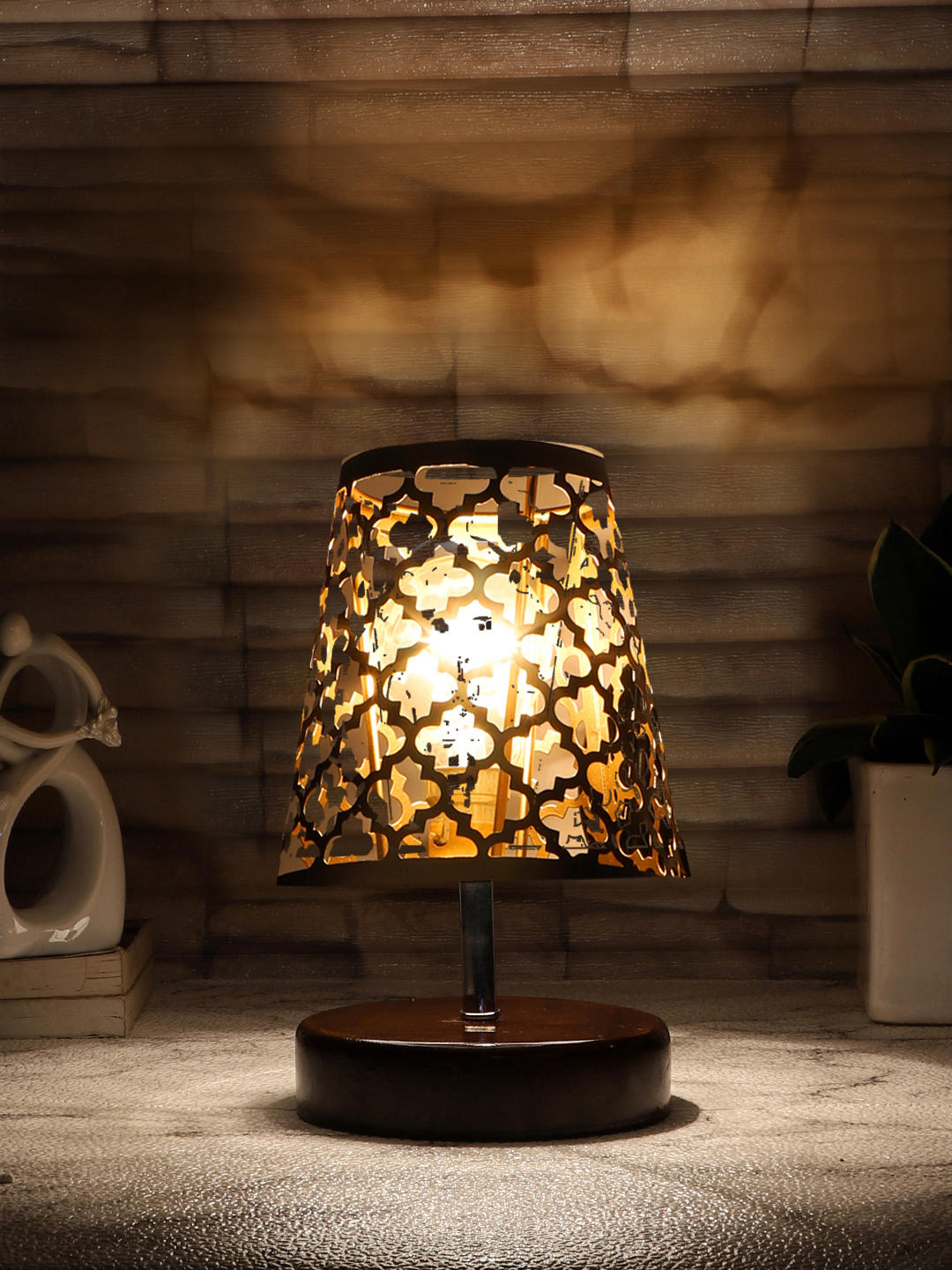 Ambika Home Black Metal Shade Wooden Table Lamp | Modern Bedside Lamp for Bedroom, Living Room, Hotel, Café & Home Décor - Image 3