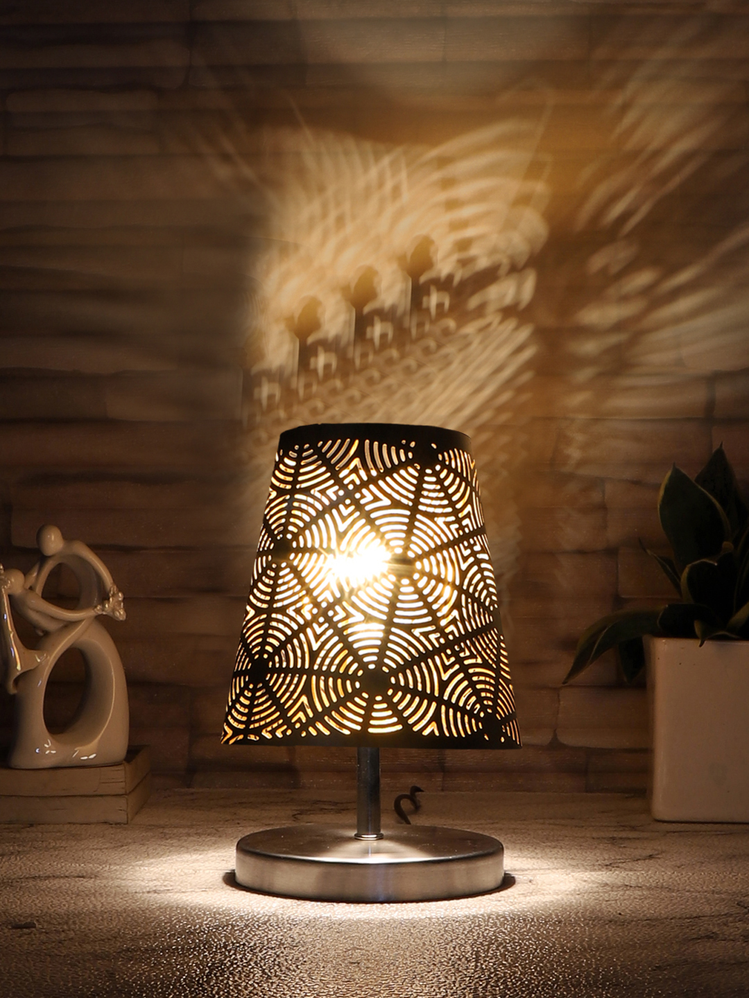Ambika Home Black Metal Shade Wooden Table Lamp | Modern Bedside Lamp for Bedroom, Living Room, Hotel, Café & Home Décor - Image 3