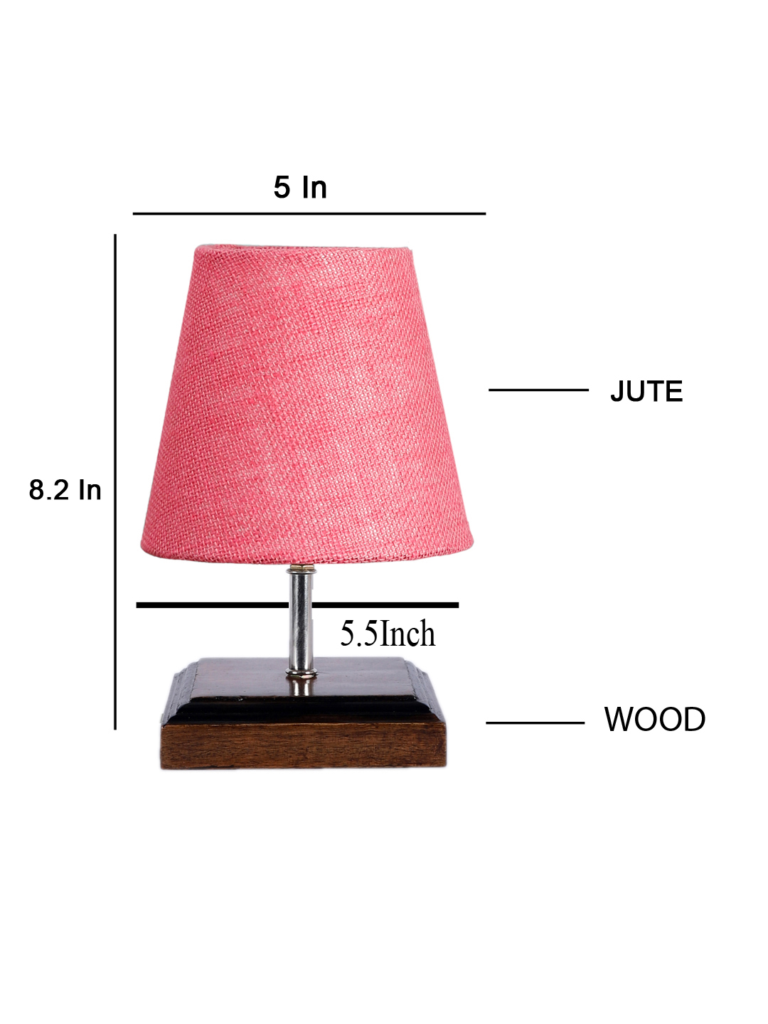 Ambika Home Pink Jute Shade Wooden Table Lamp | Modern Bedside Lamp for Bedroom, Living Room, Hotel, Café & Home Décor