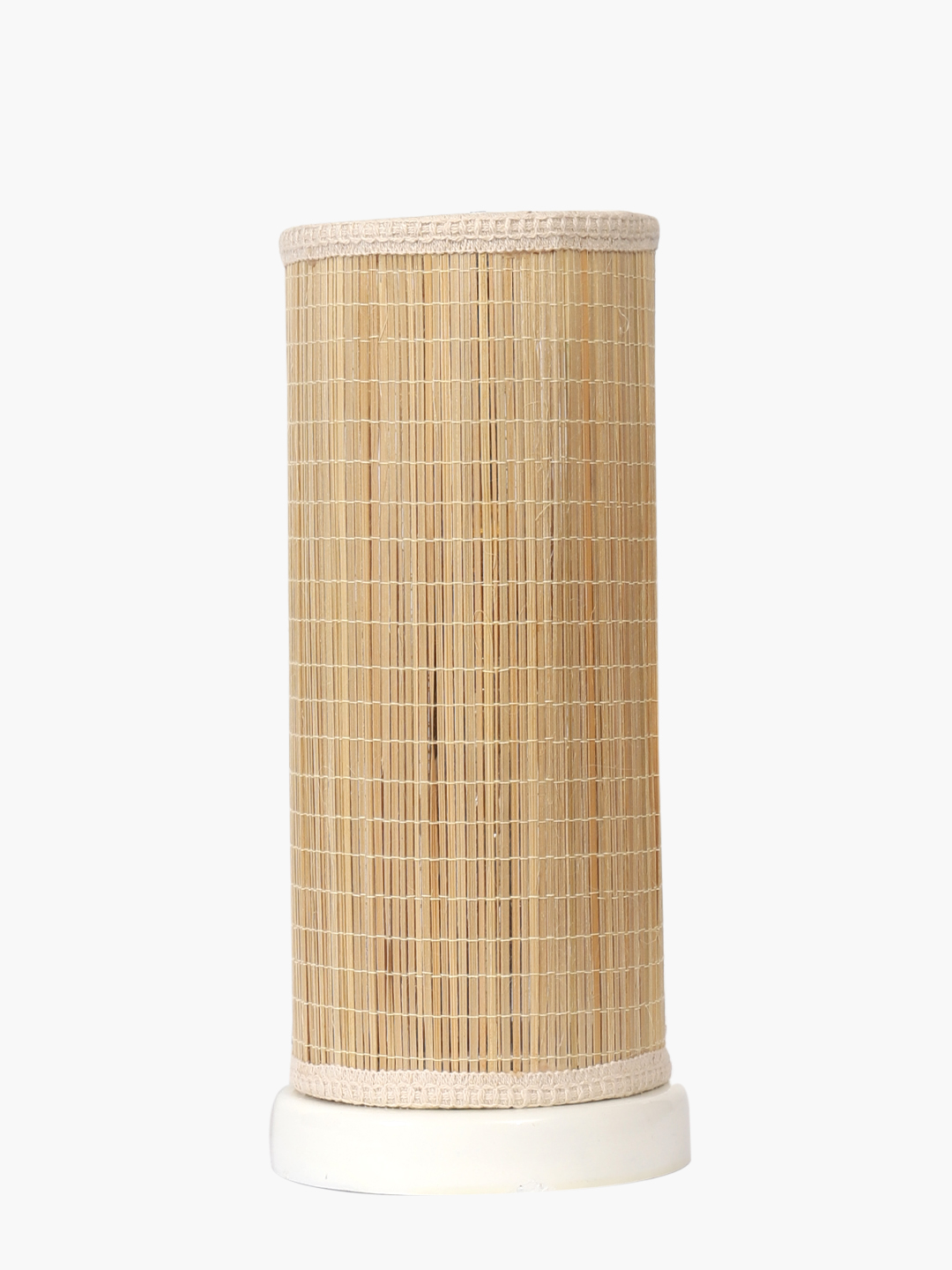Ambika Home Premium Handmade Beige Bamboo Round Table Lamp with Round & White Wooden Base | Boho Bedside Lamp for Bedroom, Living Room, Hotel, Café & Office | E27 Holder - Image 4
