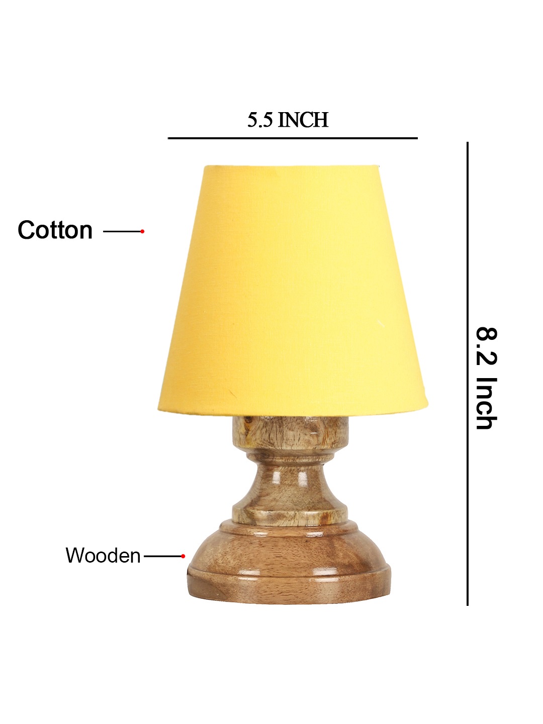 Ambika Home Yellow Cotton Shade Wooden Table Lamp | Modern Bedside Lamp for Bedroom, Living Room, Hotel, Café & Home Décor - Image 5