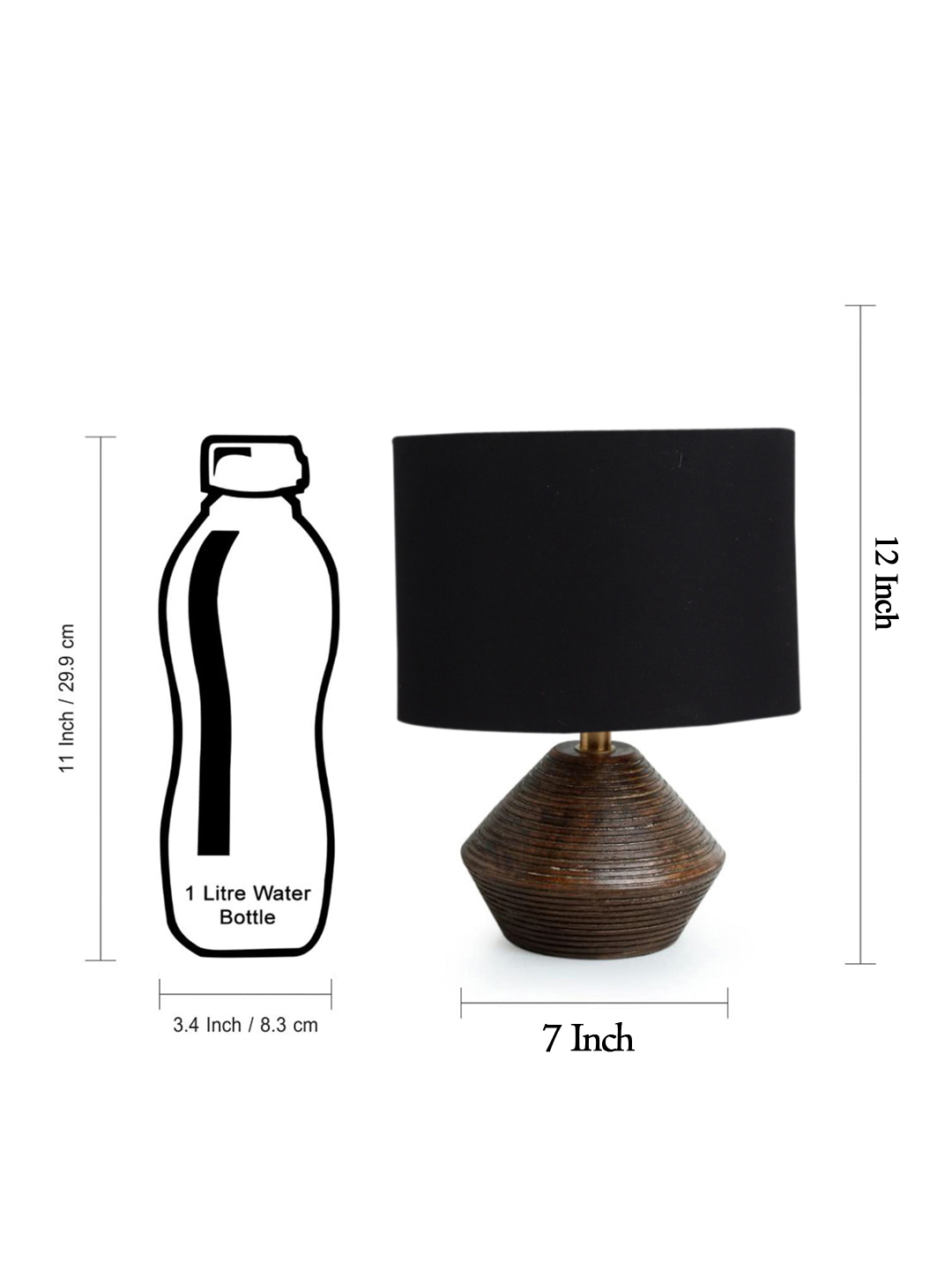 Ambika Home Wood Table Lamp with Black cotton Shade | Decorative Bedside Lamp for Bedroom, Living Room, Dining Room, Study Room, Office, Hotel, Café & Restaurant | Modern Home Décor | E27 Holder - Image 5
