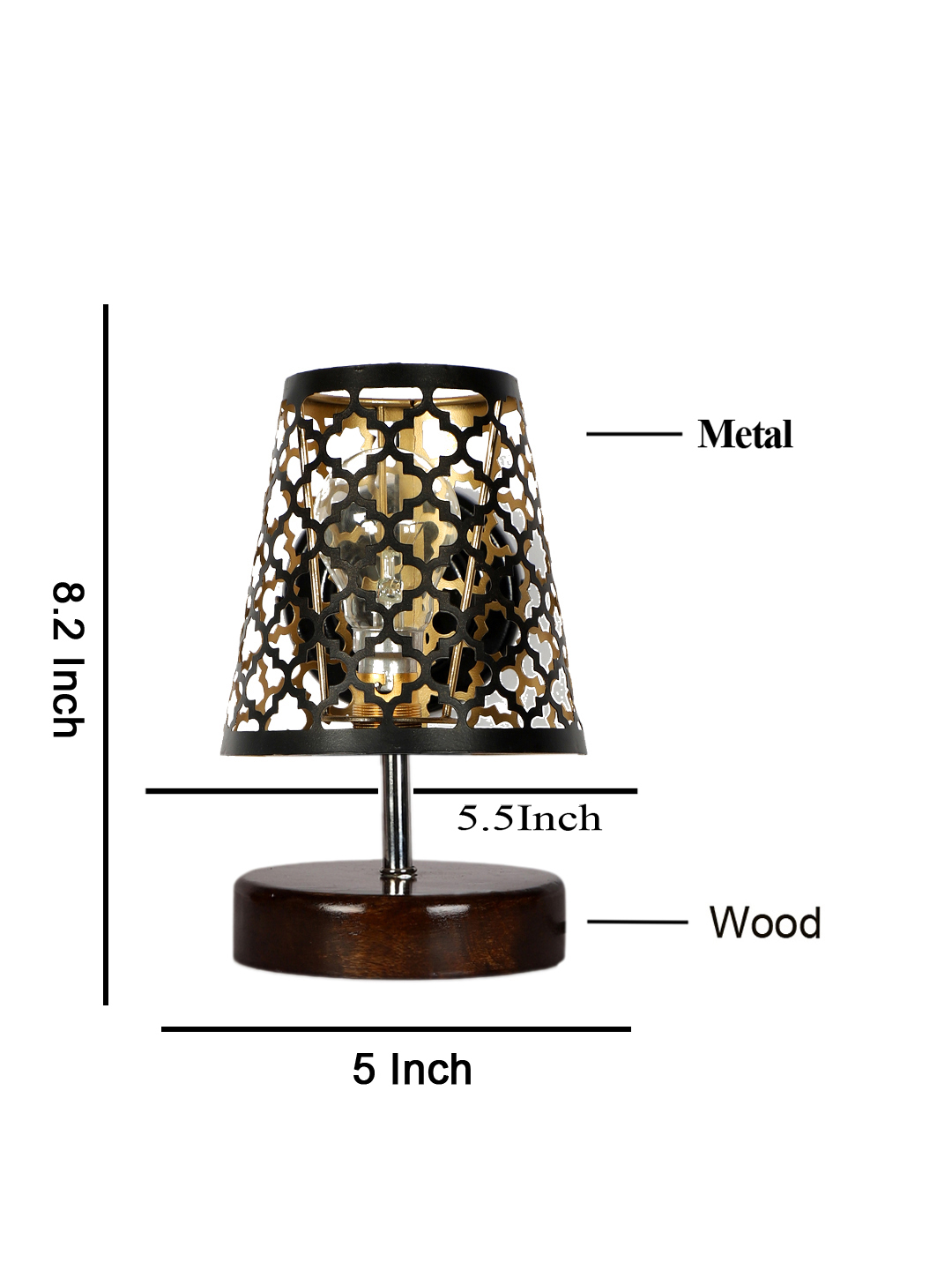Ambika Home Black Metal Shade Wooden Table Lamp | Modern Bedside Lamp for Bedroom, Living Room, Hotel, Café & Home Décor - Image 5