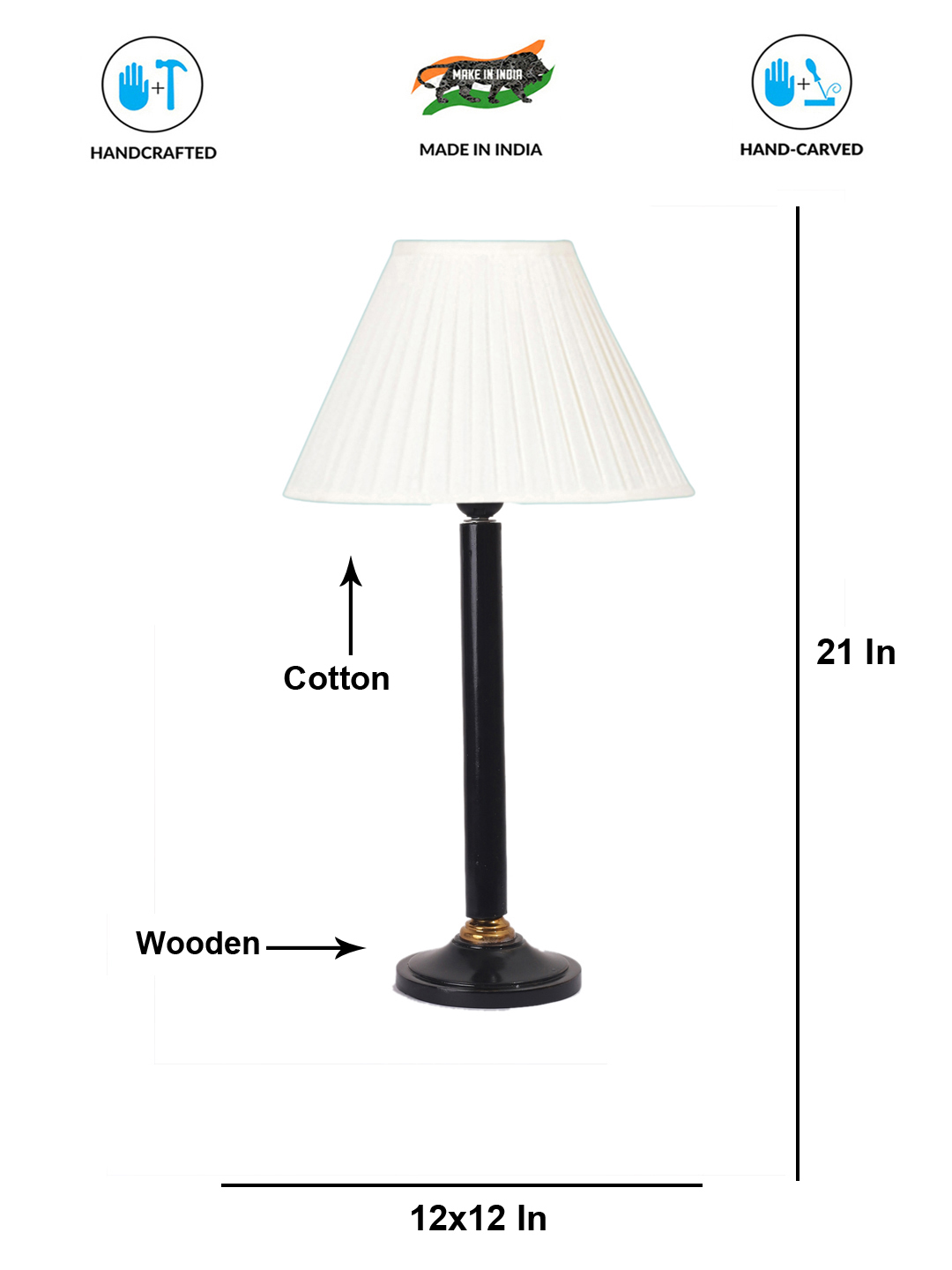Ambika Home Rustic Black Wood Table Lamp with off-white Cotton Shade | Decorative Bedside Lamp for Bedroom, Living Room, Hotel & Office | E27 Holder | BH45 - Image 6