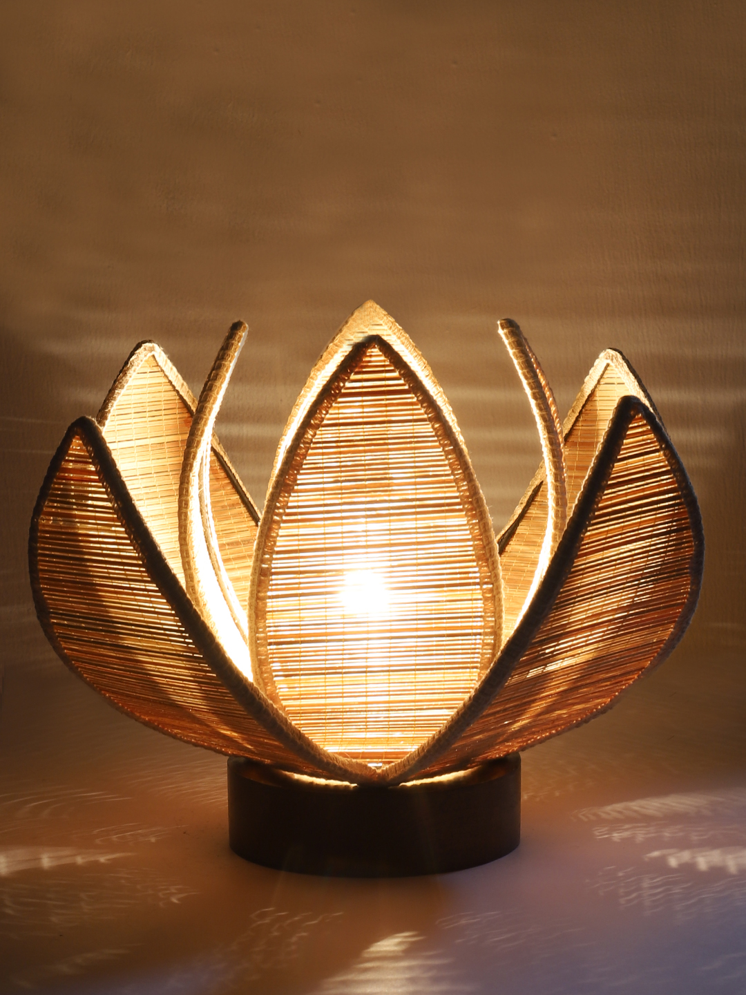 Ambika Home Premium Handmade Beige Bamboo Kamal Table Lamp with Round & Brown Wooden Base | Boho Bedside Lamp for Bedroom, Living Room, Hotel, Café & Office | E27 Holder - Image 7