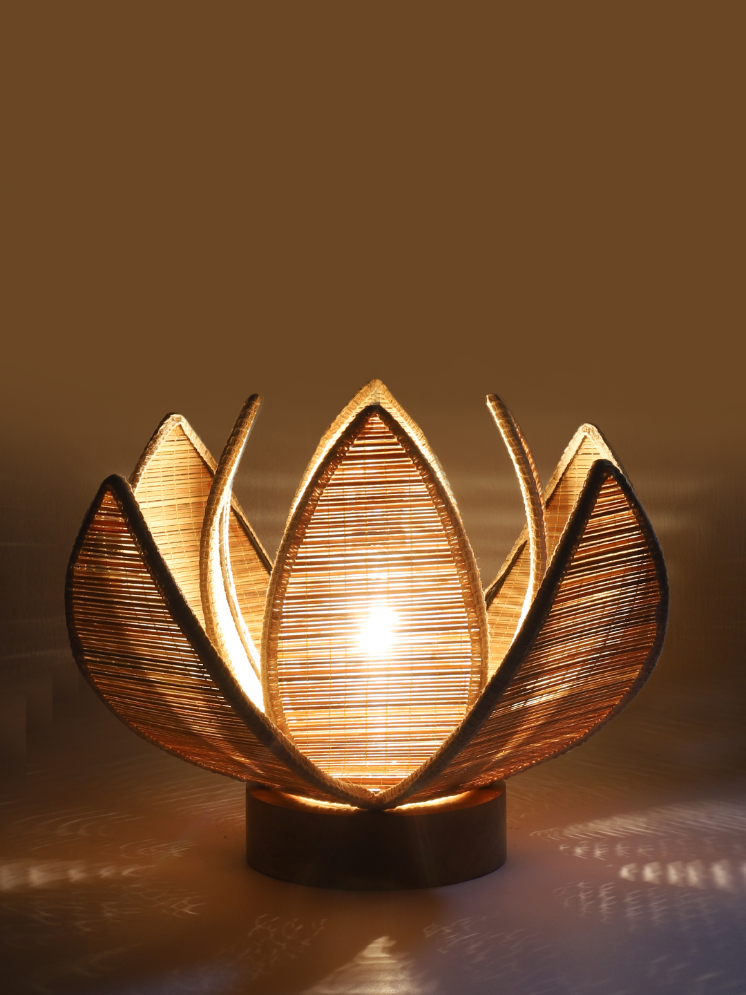 Ambika Home Premium Handmade Beige Bamboo Kamal Table Lamp with Round & Natural Wooden Base | Boho Bedside Lamp for Bedroom, Living Room, Hotel, Café & Office | E27 Holder - Image 7