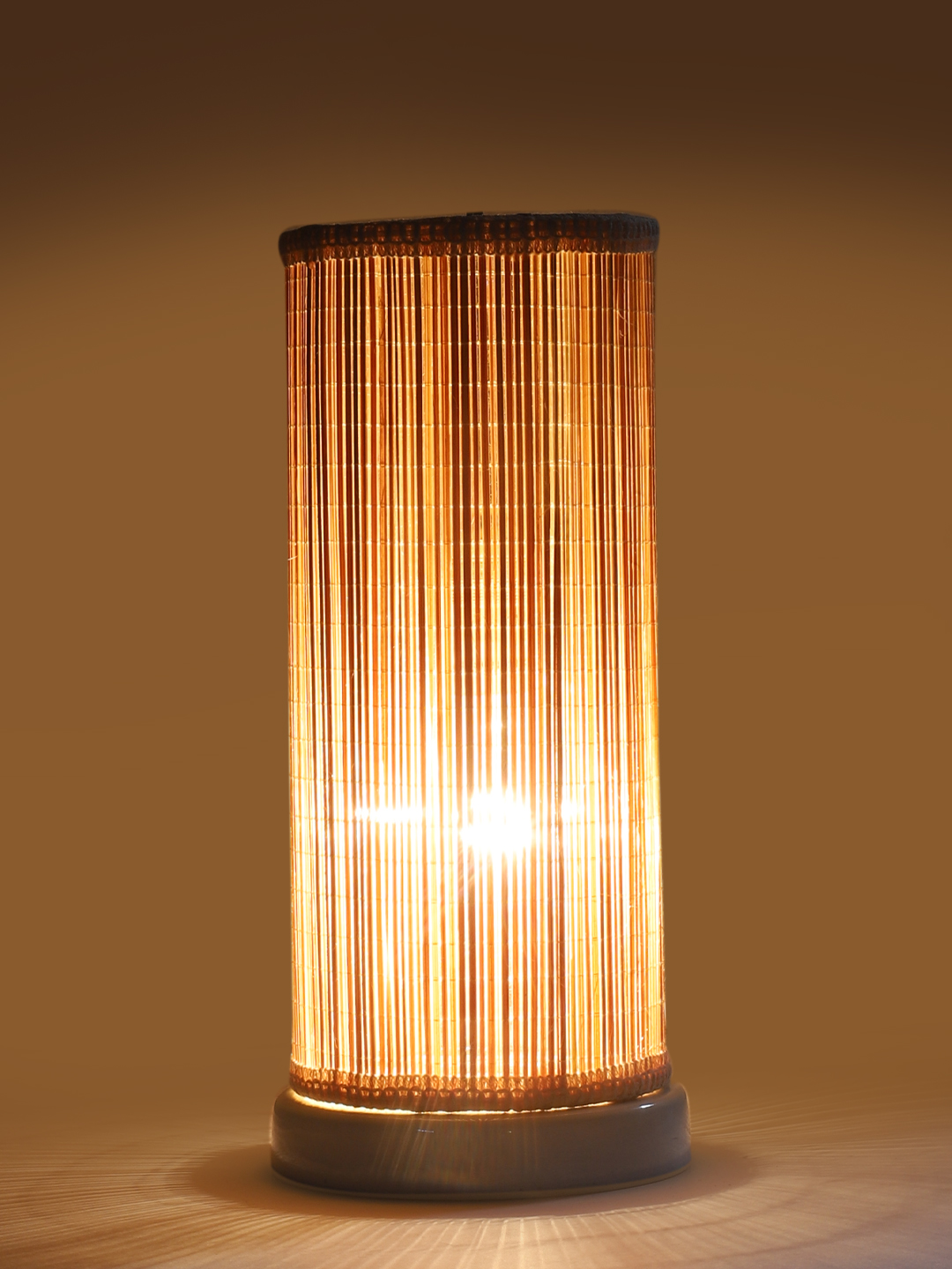 Ambika Home Premium Handmade Beige Bamboo Round Table Lamp with Round & White Wooden Base | Boho Bedside Lamp for Bedroom, Living Room, Hotel, Café & Office | E27 Holder - Image 7
