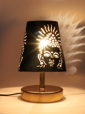 Ambika Home Black Metal Shade Wooden Table Lamp | Modern Bedside Lamp for Bedroom, Living Room, Hotel, Café & Home Décor