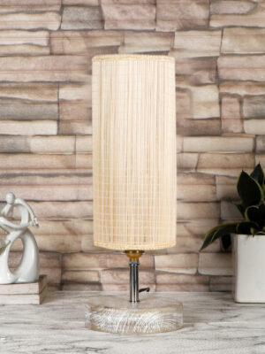 Ambika Home Beige Boho Bamboo White Brushed Decorative  Table Lamp  | Premium Handmade Home Decor | Bedroom Living Room Bedside Hotel Café | WK02