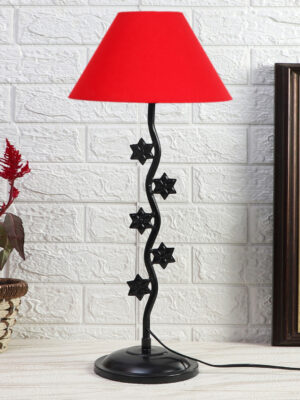 Ambika Home Modern Red Iron Table Lamp with Designer Shade for Bedroom | Premium Home Decor Bedside Lamp