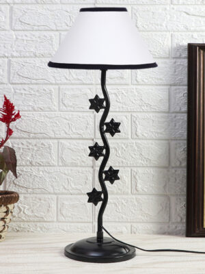Ambika Home Luxury White Iron Table Lamp with Designer Shade for Cafe | Premium Home Decor Bedside Lamp