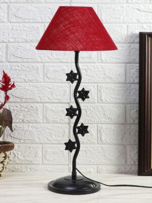 Ambika Home Elegant Maroon Iron Table Lamp with Designer Shade for Living Room | Premium Home Decor Bedside Lamp