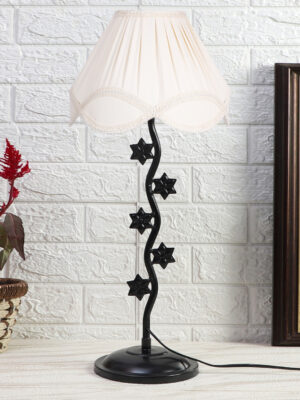 Ambika Home Luxury off-white Iron Table Lamp with Designer Shade for Bedroom | Premium Home Decor Bedside Lamp