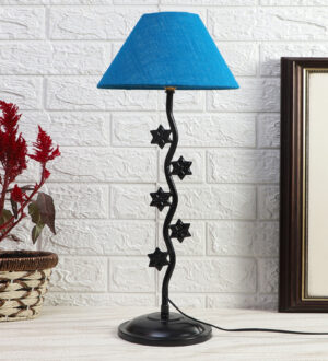 Ambika Home Modern Blue Iron Table Lamp with Designer Shade for Cafe | Premium Home Decor Bedside Lamp