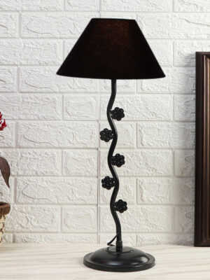 Ambika Home Contemporary Black Iron Table Lamp with Designer Shade for Bedroom | Premium Home Decor Bedside Lamp