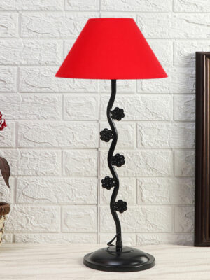 Ambika Home Minimalist Red Iron Table Lamp with Designer Shade for Living Room | Premium Home Decor Bedside Lamp