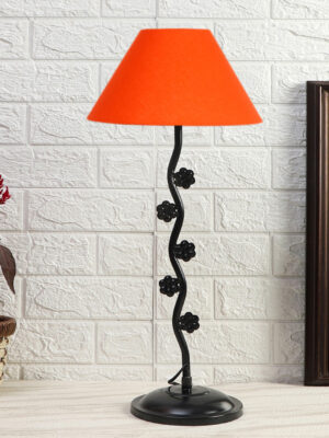 Ambika Home Luxury Orange Iron Table Lamp with Designer Shade for Study | Premium Home Decor Bedside Lamp