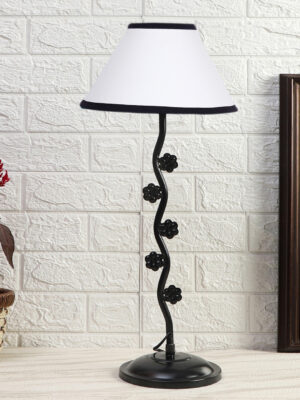 Ambika Home Elegant White Iron Table Lamp with Designer Shade for Restaurant | Premium Home Decor Bedside Lamp