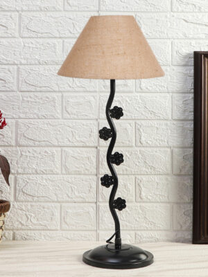 Ambika Home Modern beige Iron Table Lamp with Designer Shade for Bedroom | Premium Home Decor Bedside Lamp