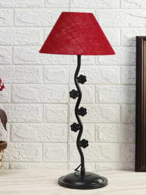 Ambika Home Contemporary Maroon Iron Table Lamp with Designer Shade for Study | Premium Home Decor Bedside Lamp