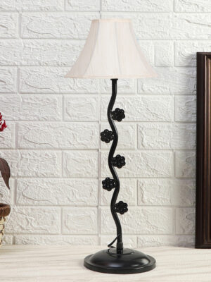Ambika Home Modern off-white Iron Table Lamp with Designer Shade for Study | Premium Home Decor Bedside Lamp