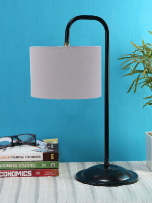 Ambika Home Minimalist Grey Iron Table Lamp with Designer Shade for Hotel | Premium Home Decor Bedside Lamp