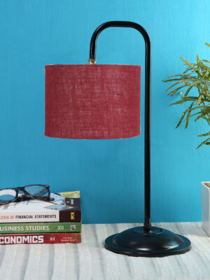 Ambika Home Elegant Maroon Iron Table Lamp with Designer Shade for Living Room | Premium Home Decor Bedside Lamp