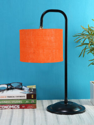 Ambika Home Elegant Orange Iron Table Lamp with Designer Shade for Hotel | Premium Home Decor Bedside Lamp