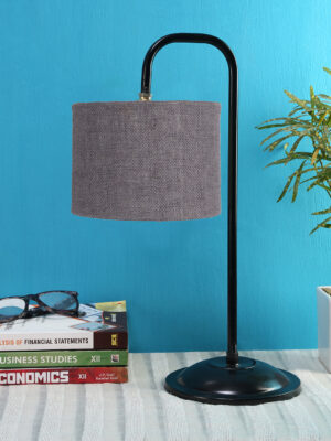 Ambika Home Modern Grey Iron Table Lamp with Designer Shade for Cafe | Premium Home Decor Bedside Lamp