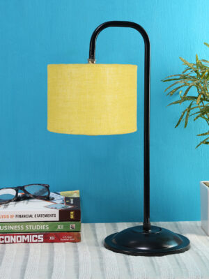 Ambika Home Scandinavian Yellow Iron Table Lamp with Designer Shade for Restaurant | Premium Home Decor Bedside Lamp