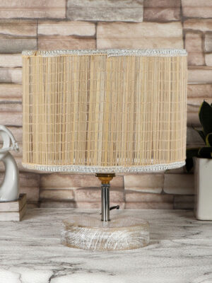 Ambika Home Beige Boho Bamboo White Brushed Decorative  Table Lamp  | Premium Handmade Home Decor | Bedroom Living Room Bedside Hotel Café | WK19