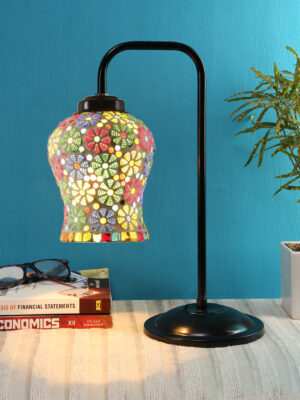 Ambika Home Contemporary Multi Iron Table Lamp with Designer Shade for Bedroom | Premium Home Decor Bedside Lamp