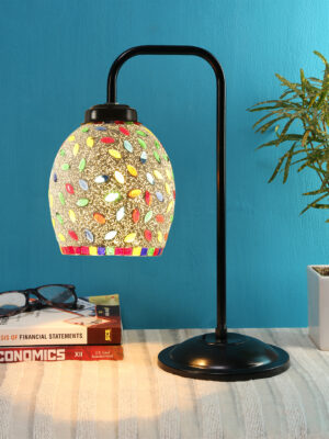 Ambika Home Luxury Multi Iron Table Lamp with Designer Shade for Study | Premium Home Decor Bedside Lamp