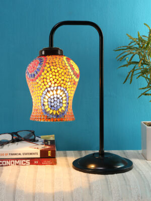 Ambika Home Classic Multi Iron Table Lamp with Designer Shade for Cafe | Premium Home Decor Bedside Lamp